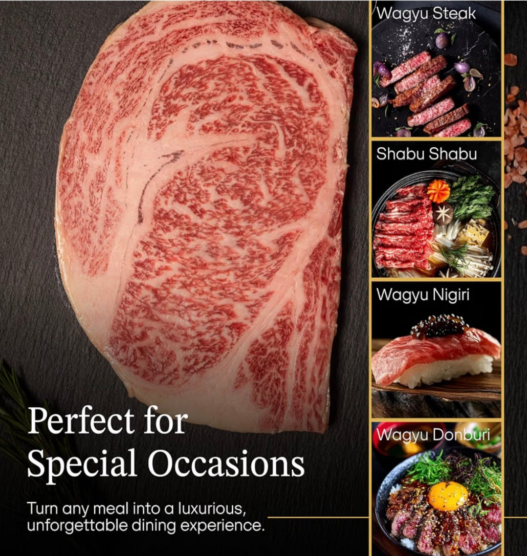Japanese A5 Wagyu Beef Steak with Umami and Savory Flavor- Hand-Cut Premium Beef Ribeye