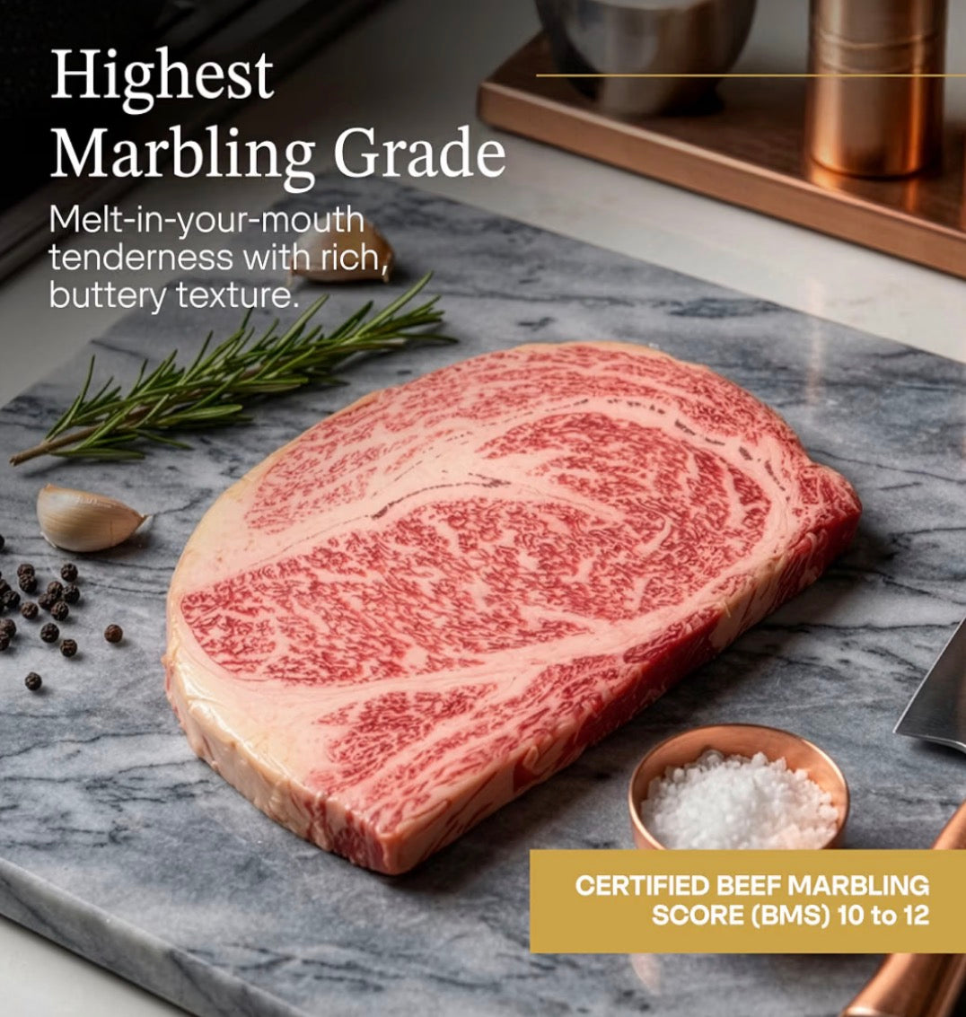 Japanese A5 Wagyu Beef Steak with Umami and Savory Flavor- Hand-Cut Premium Beef Ribeye