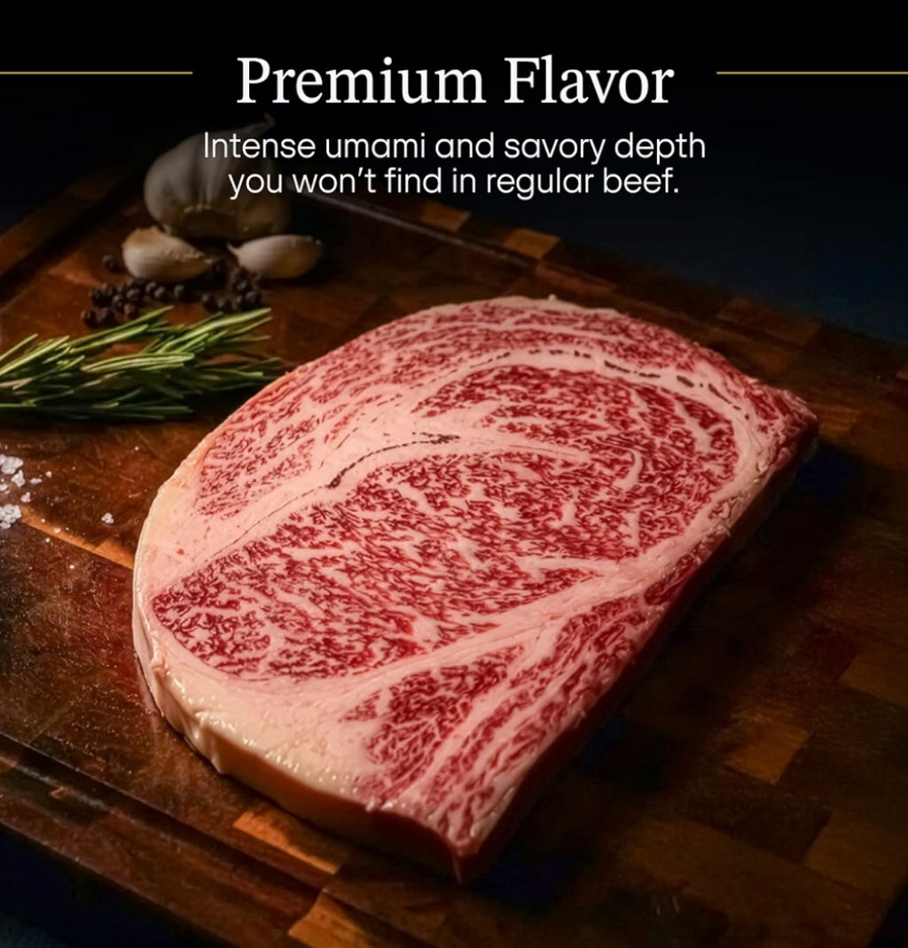 Japanese A5 Wagyu Beef Steak with Umami and Savory Flavor- Hand-Cut Premium Beef Ribeye